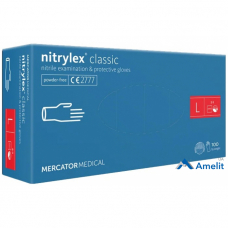 Рукавички нітрилові, Nitrylex Classic "L", без пудри, сині (Mercator Medical), 100 шт.